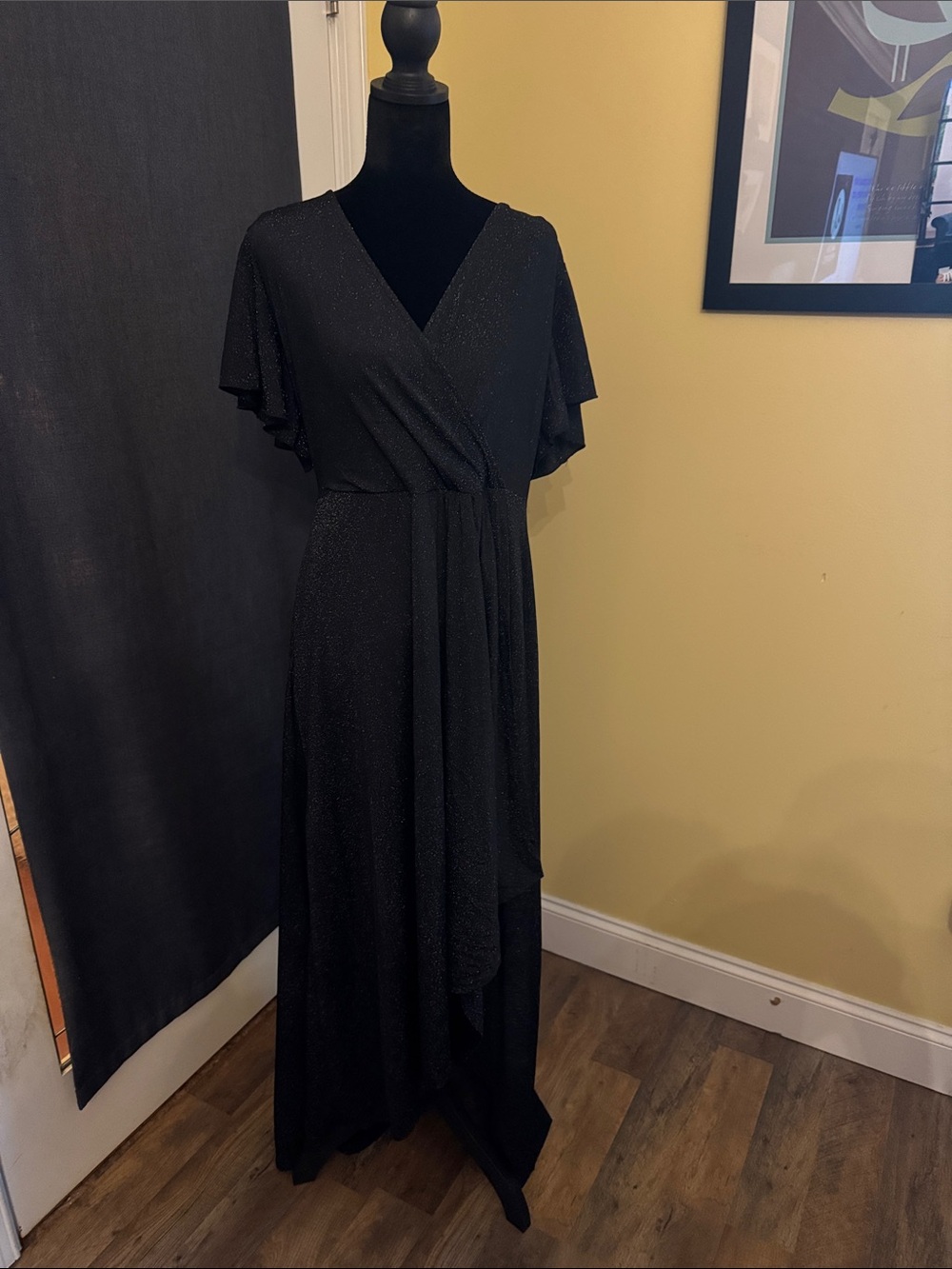 Black Sparkle Wrap Maxi Dress
